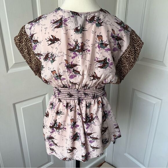 Anthropologie Corey Lynn Calter botanical hummingbirds silk top size 6 - Picture 3 of 4